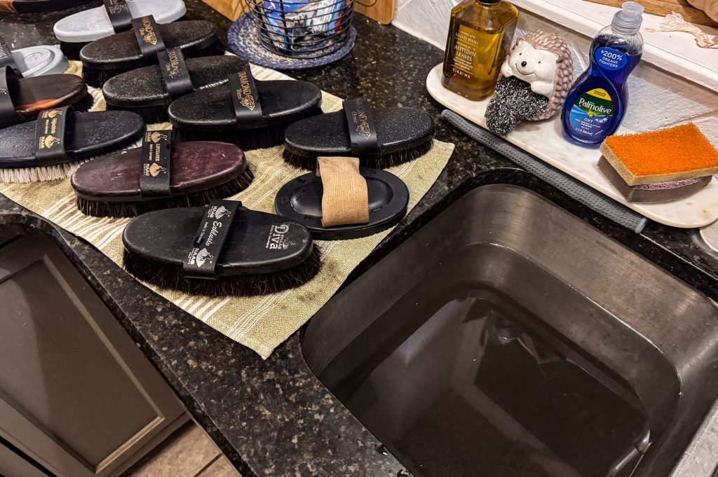 dirty water  from washing horse brushes